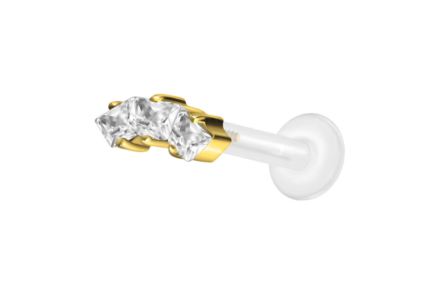 PTFE Labret mit Innengewinde + Titan-Aufsatz EINGEFASSTE KRISTALLTRAPEZE